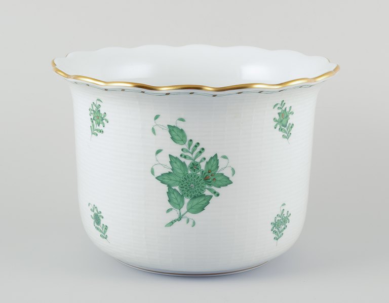 Herend, Hungary. Chinese Bouquet Apponyi Green, champagne cooler/large porcelain 
flowerpot.