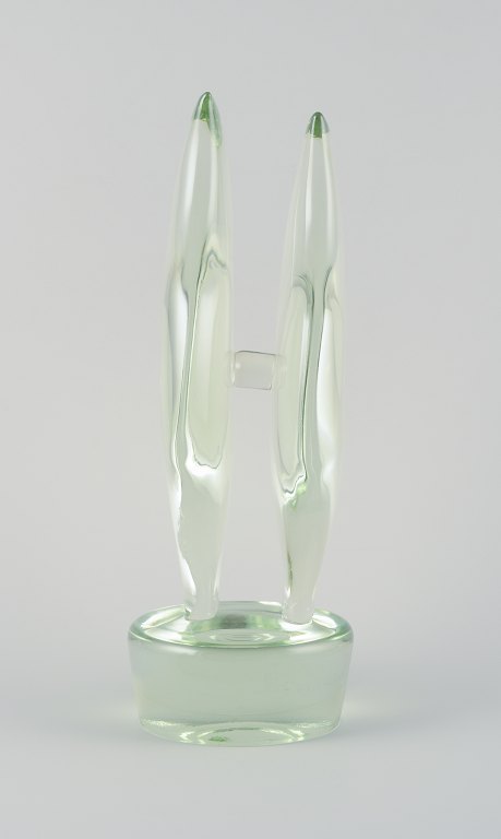Ermanno Nason, Murano, Italy.
Large sculpture in light green art glass. Organic form, double-wing on base. 
Mouth-blown.