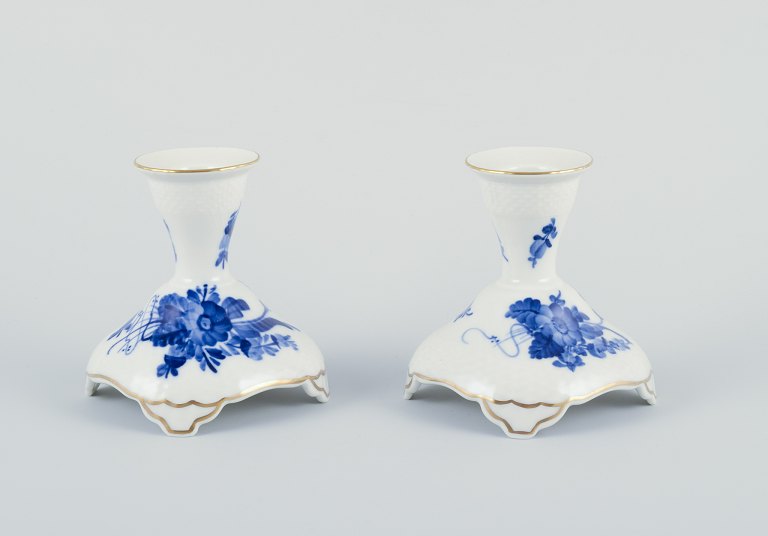 Royal Copenhagen Blue Flower Curved, a pair of low candlesticks.