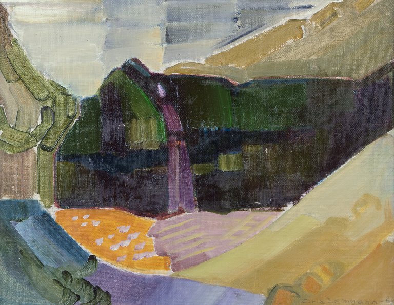 Orla Lehmann, listed Swedish artist. 
Oil on canvas.
Abstract landscape.