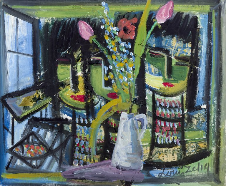 Louis Zelig, Listed Swedish artist.
Oil on canvas.
Still life with flowers.