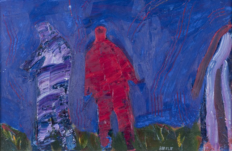 Lars Bertle, Swedish artist.
Oil on canvas.
Two people in a landscape, abstract style.