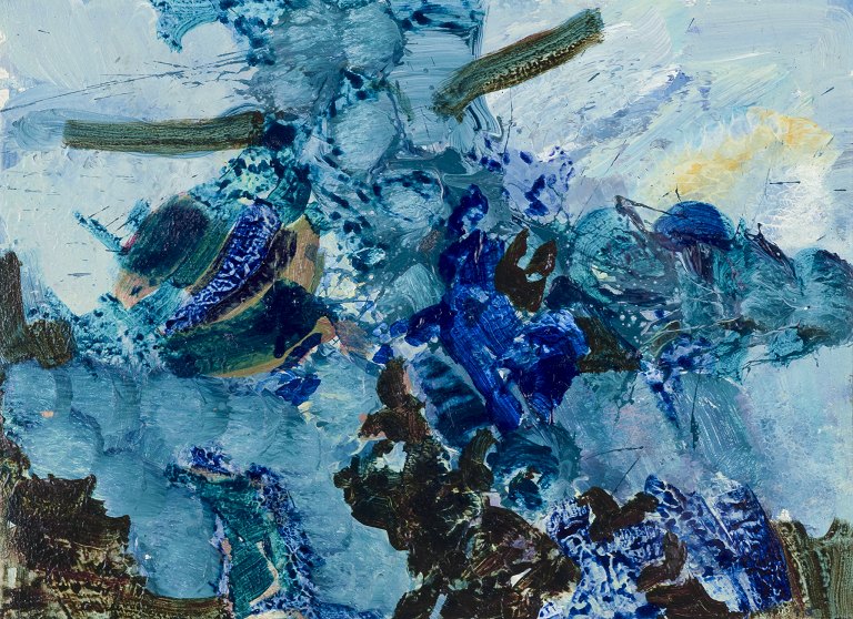 Torsten Hult (1922–2012), Swedish artist.
Oil on cardboard.
Abstract composition.