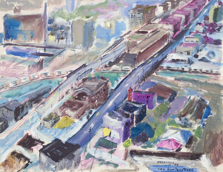 Staffan Freeman, Swedish painter. 
Oil on board.
‘View from Troy Tower’