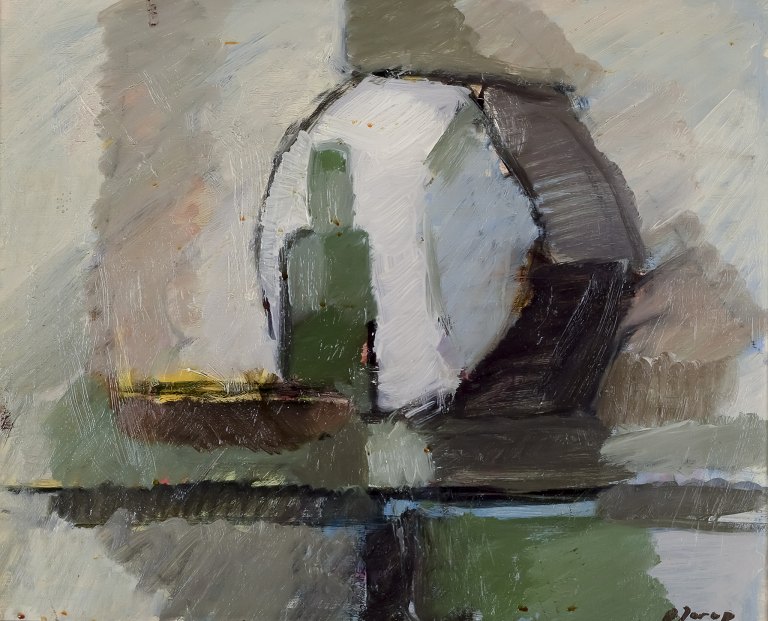 Edvin Järup (1922-2016), listed Swedish painter. Oil on board.
Abstract still life.
Colourful palette.