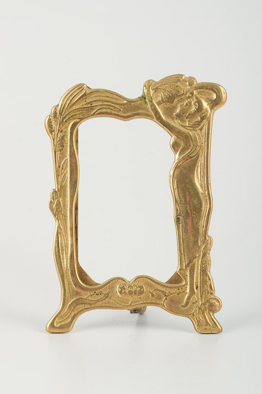 Elegant Art Nouveau Brass Frame with Female Figure, c. 1900.