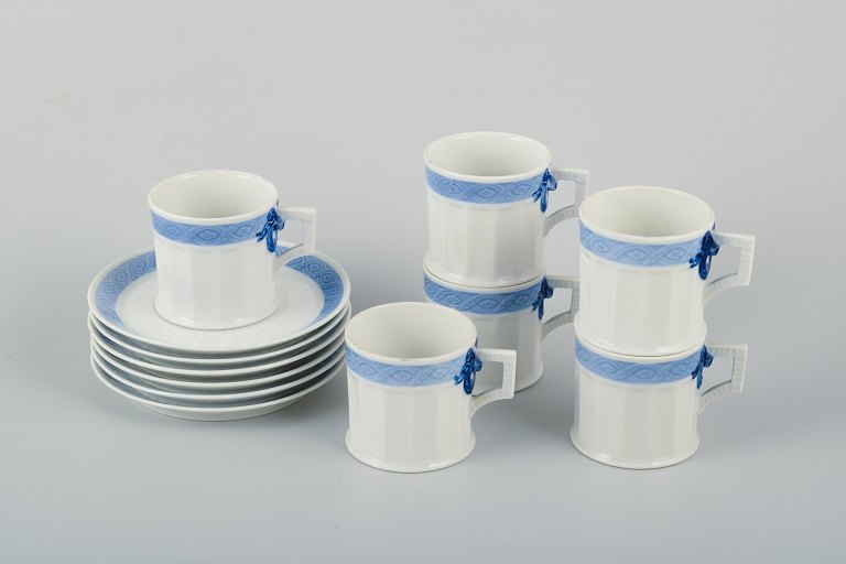 Royal Copenhagen Blue Fan, six coffee cups with matching saucers.