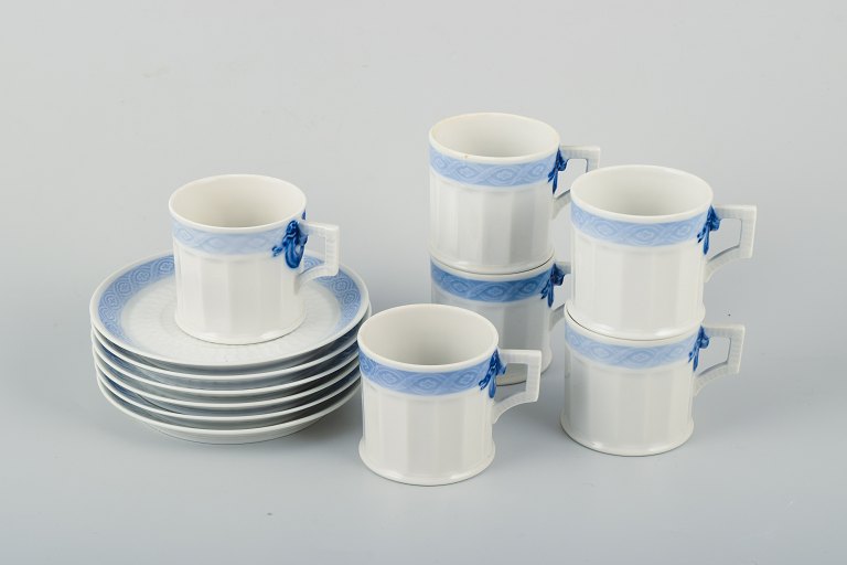 Royal Copenhagen Blue Fan, six coffee cups with matching saucers.