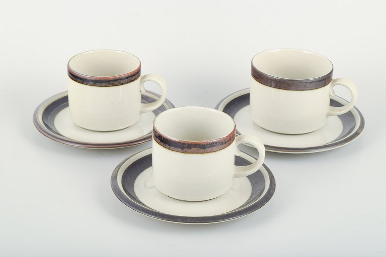 Arabia, three "Karelia" coffee cups with matching saucers in ceramic.