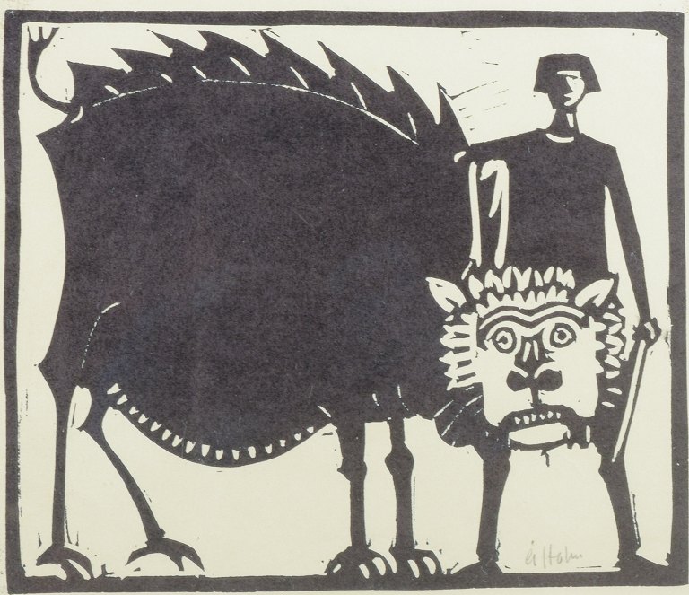 Åke Holm, Sweden.
Woodcut, Daniel in the Lion’s Den, 1970s.