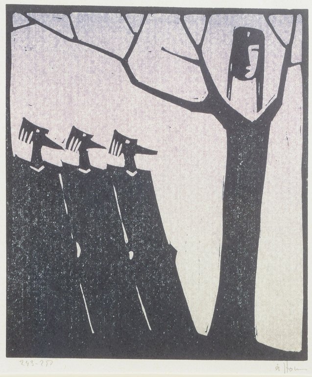 Åke Holm, Sweden.
Woodcut, Maria and the Three Wise Men, 1978.