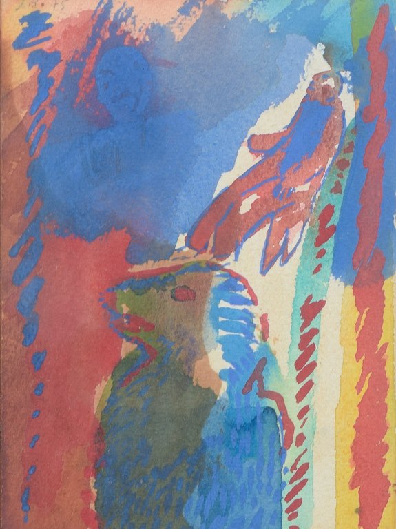 Jens Birkemose, Denmark.
Watercolor on paper with bird motif, 1975.