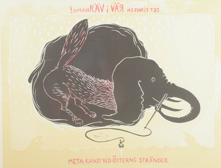 Erik Dietman
Lithograph depicting a fox body with an elephant head.