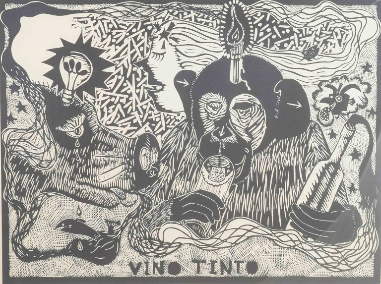 Erik Dietman
“Vino Tinto”.
Woodcut in black and white.