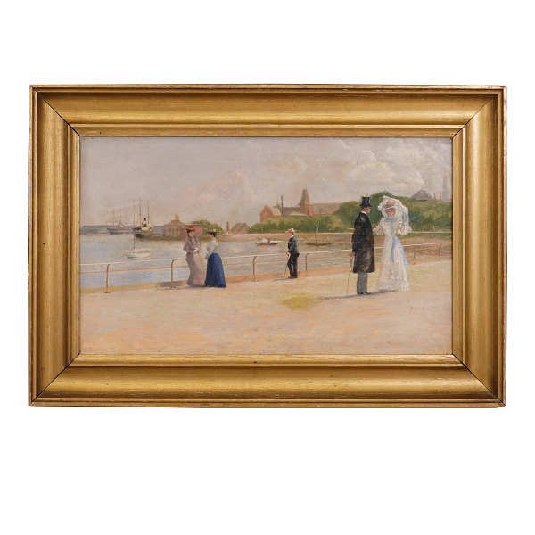 View from Langelinie, Copenhagen, oil on canvas, unknown artist. Visible size: 
34x58cm. With frame: 49x73cm