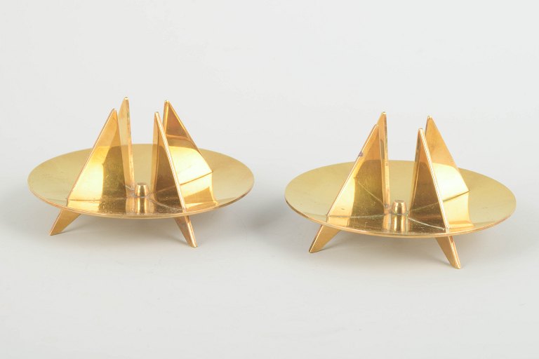 Pierre Forsell for SkultunaPair of brass candlesticks, 1960s.