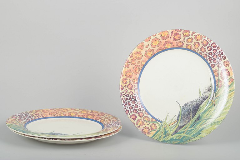 Gien, France“Savane” – Set of 3 large dinner plates, 1980s.