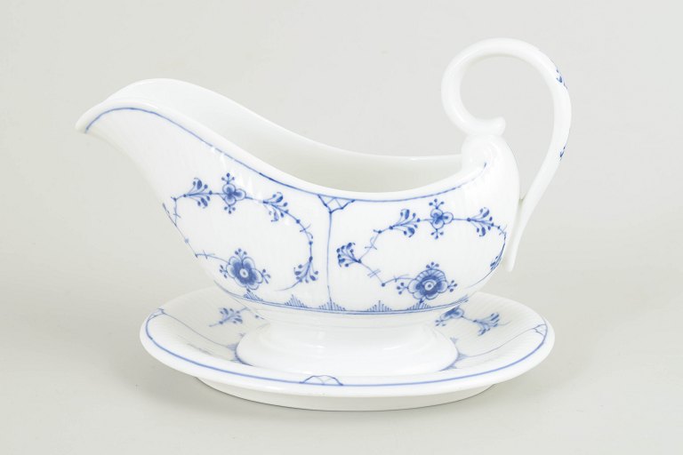 Royal CopenhagenBlue Fluted Plain sauce boat with stand, early 20th century.