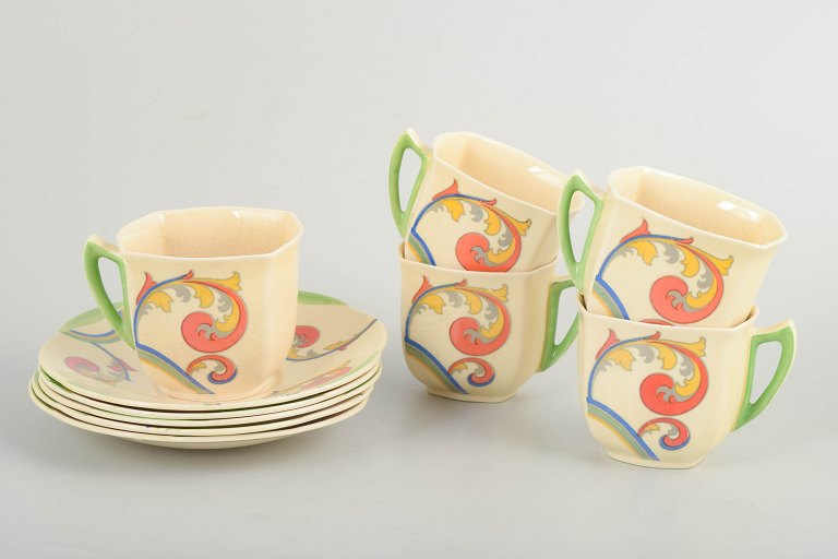 Clarice Cliff for Royal Doulton, set of 5 coffee cups with saucers.