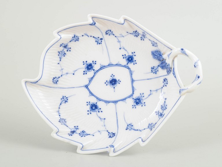 Royal Copenhagen, Blue Fluted Plain leaf-shaped dish with handle.