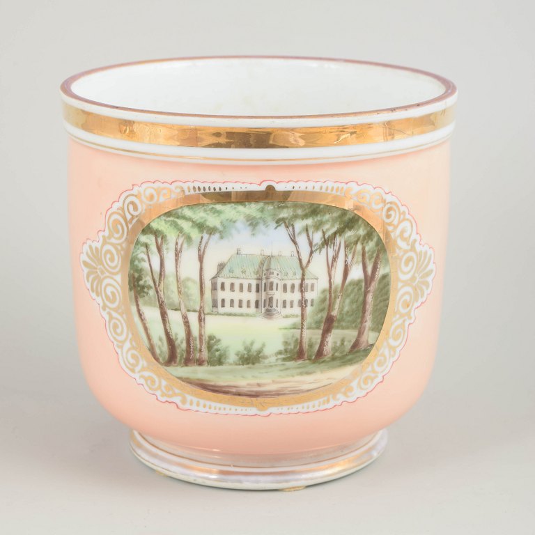 Danish Vase with Motif of Bernstorff Palace and Kronborg Castle, Hand-Painted.