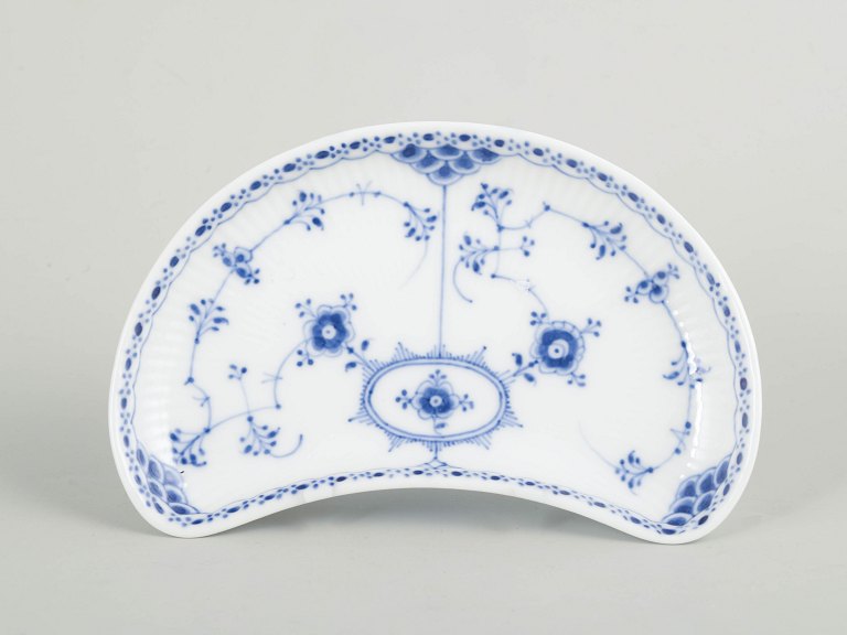 Royal Copenhagen Blue Fluted Half Lace, crescent-shaped dish.