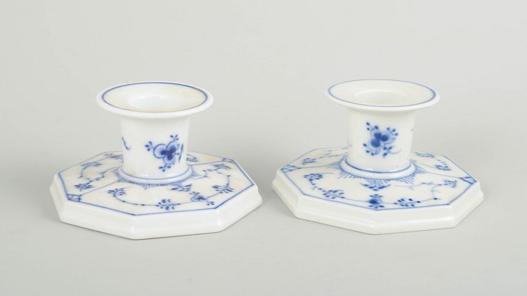 Royal Copenhagen Blue Fluted Plain, pair of candlesticks.