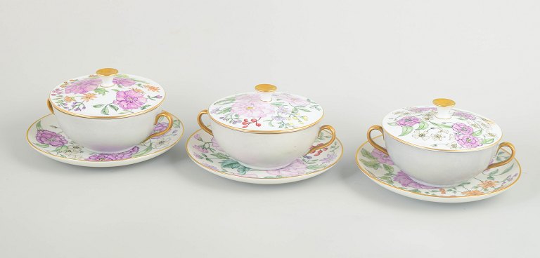Bing & Grondahl, set of three bouillon cups with saucers.