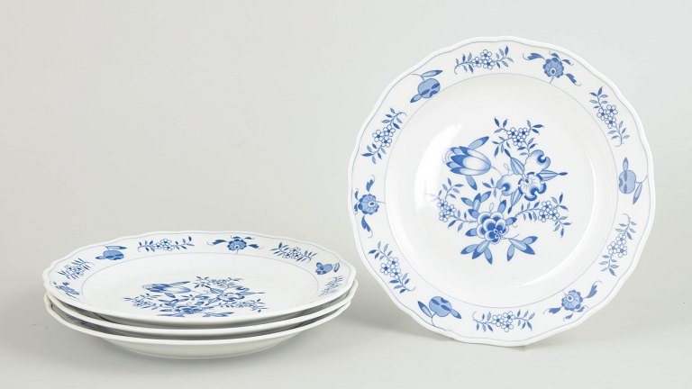 Meissen Blue Orchid, set of four lunch plates.