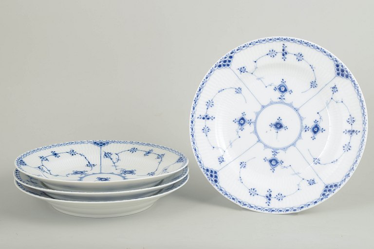 Royal Copenhagen Blue Fluted Half Lace set of four dinner plates.