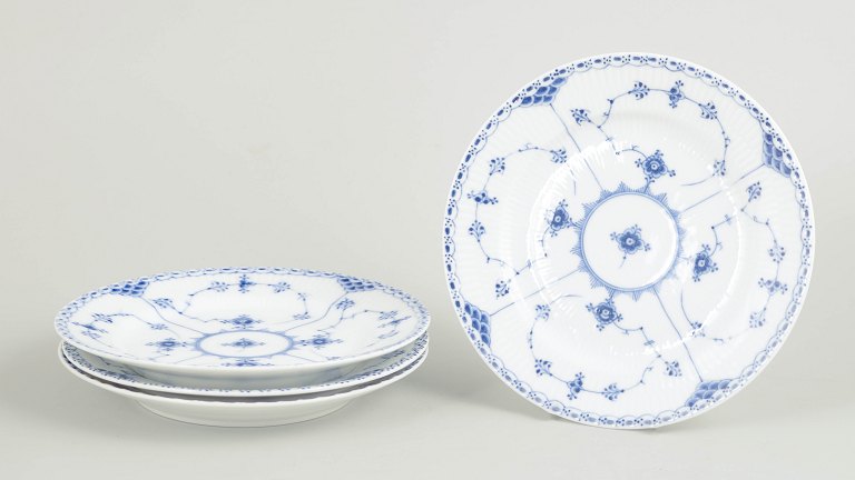Royal Copenhagen Blue Fluted Half Lace set of four salad plates.