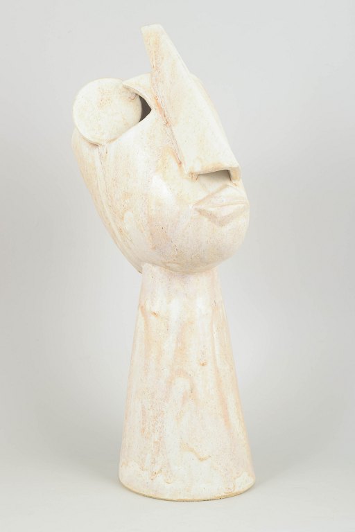 Christina Muff, Danish contemporary ceramicist (b. 1971). Tall hand modeled cubist stoneware face.
