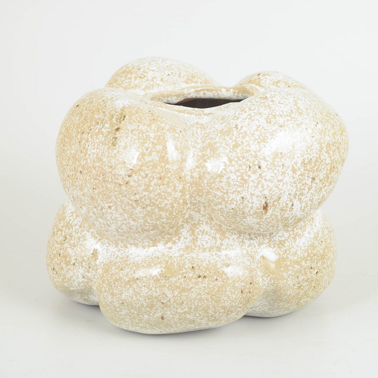 Christina Muff, Danish contemporary ceramicist (b. 1971). One of a kind hand modeled, organic shaped, vessel with snowflake glaze.