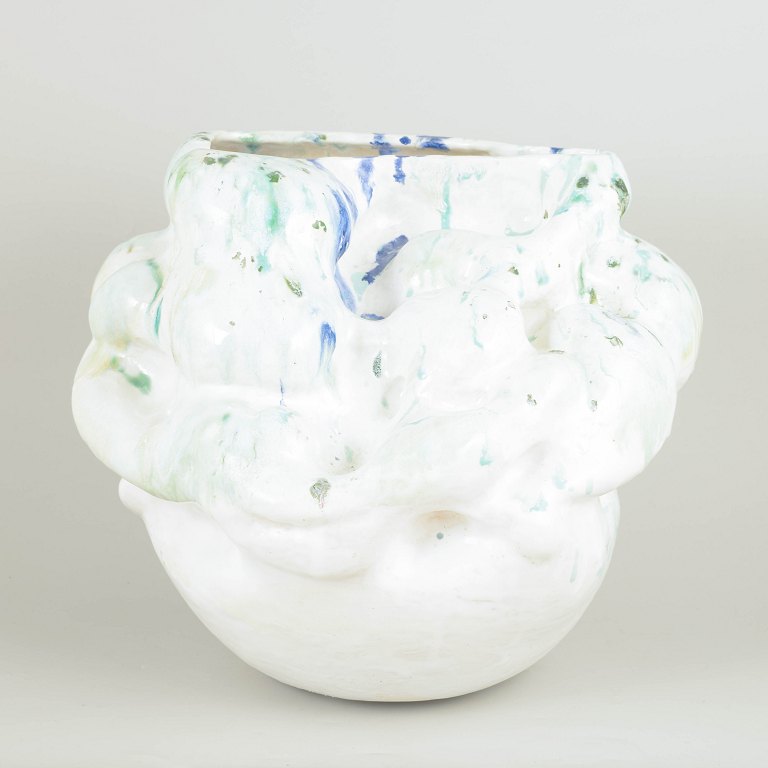 Christina Muff, Danish contemporary ceramicist (b. 1971). Large round hand modeled, organic shaped, stoneware vessel.