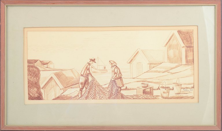 Gunnar Fohlin, drawing, listed Swedish artist.