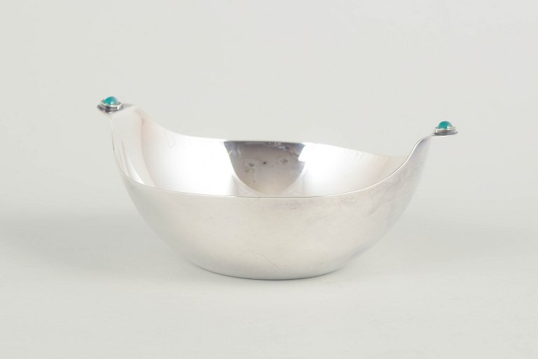Vera Ferngren, sterling silver bowl with green jade stones.