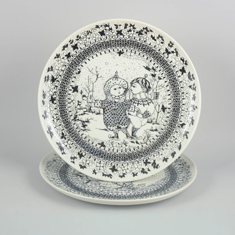 Bjørn Wiinblad for Nymølle, two large faience dishes “The Seasons” winter and spring.