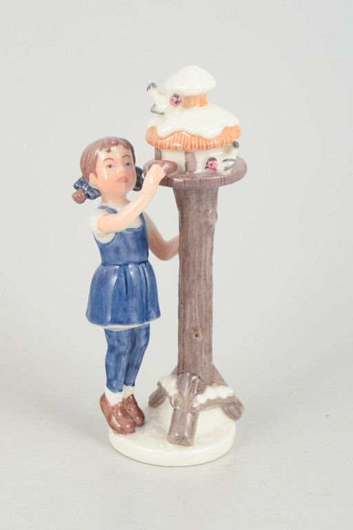 Royal Copenhagen figurine, girl by birdhouse.