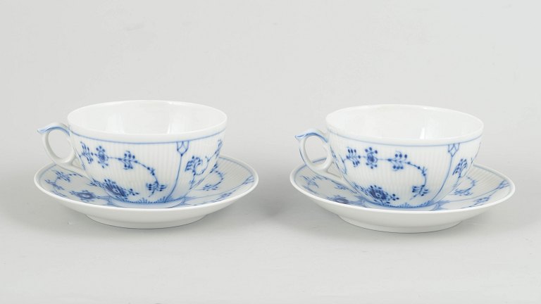 Royal Copenhagen Blue Fluted Plain two tea cups with saucers.