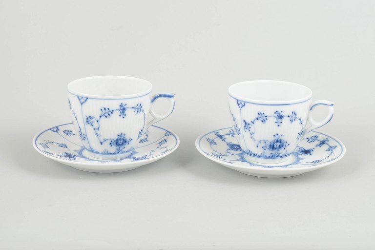 Royal Copenhagen Blue Fluted Plain two coffee cups with saucers.
