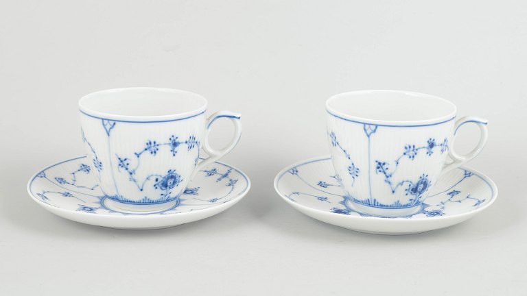 Royal Copenhagen Blue Fluted Plain breakfast cups with saucers, pair.Rare.