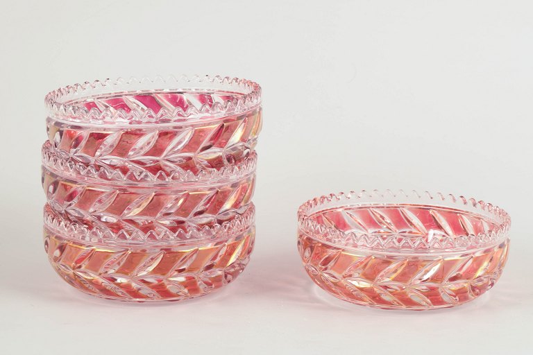 Bohemian crystal glass, set of four dessert bowls.