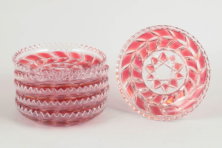 Bohemian crystal glass, set of six plates.