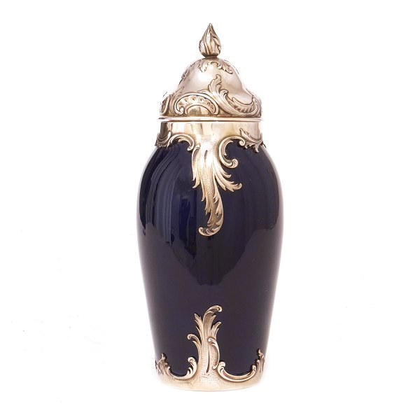 Early Royal Copenhagen porcelain vase silver mounted by A. Michelsen 1903. H: 18cm