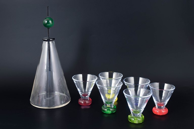 Gino Cenedese and Maurizio Albarelli, set of six martini glasses with matching decanter.