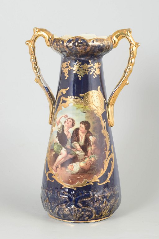 Faience vase with romantic scene.