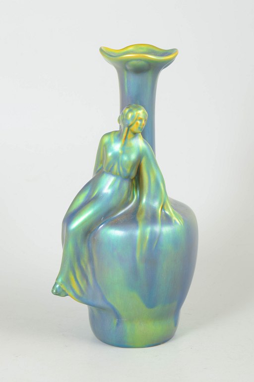 Zsolnay large vase with figure, eosin glaze.