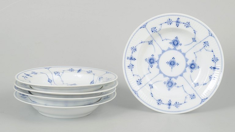 Royal Copenhagen Blue Fluted Plain, set of five deep plates.
