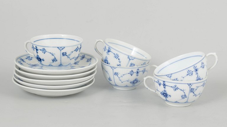 Royal Copenhagen Blue Fluted Plain, set of five coffee cups with matching saucers.