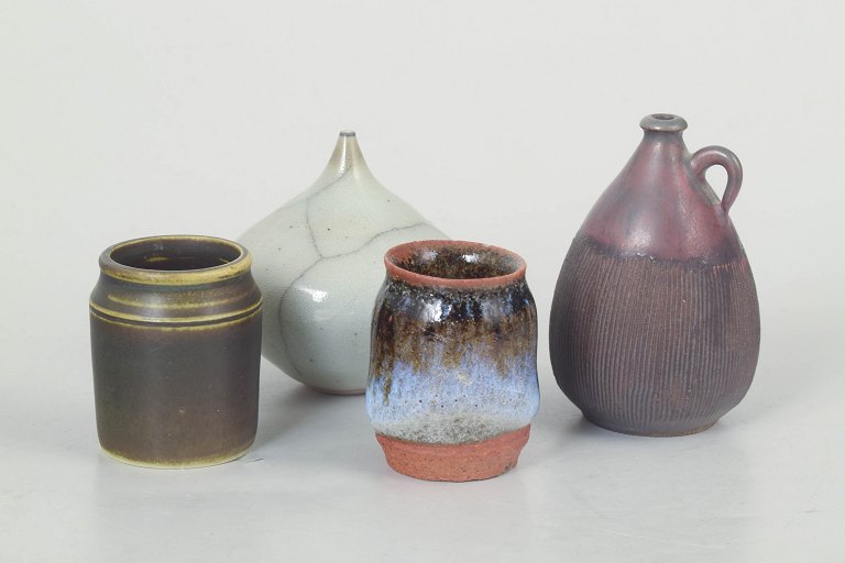 Set of four miniature studio ceramic vases from Swedish ceramicists.